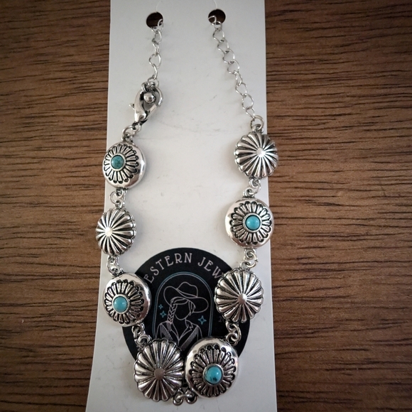 Silver and Turquoise Floral Bracelet - Picture 1 of 3